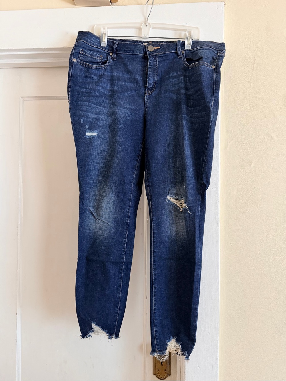 Lane Bryant Dark Blue Distressed Cropped Jeans